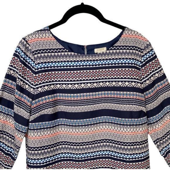 J.Crew Factory Blue and Coral Mixed Print Striped Shift Dress Sz 4 - Picture 3 of 8